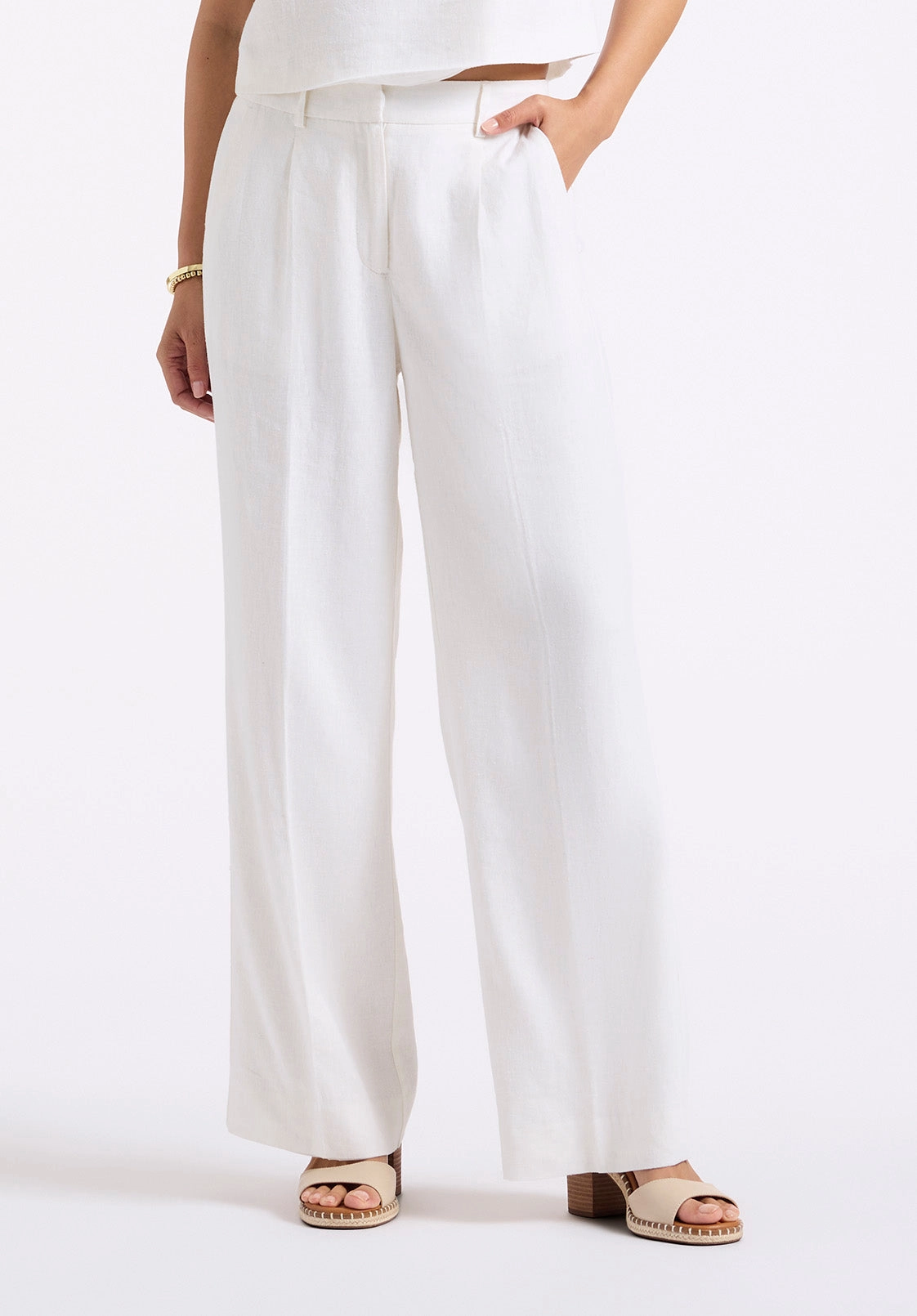 Adelina Women's Linen Blend Wide-Leg Pants, Off-White - WB0027P