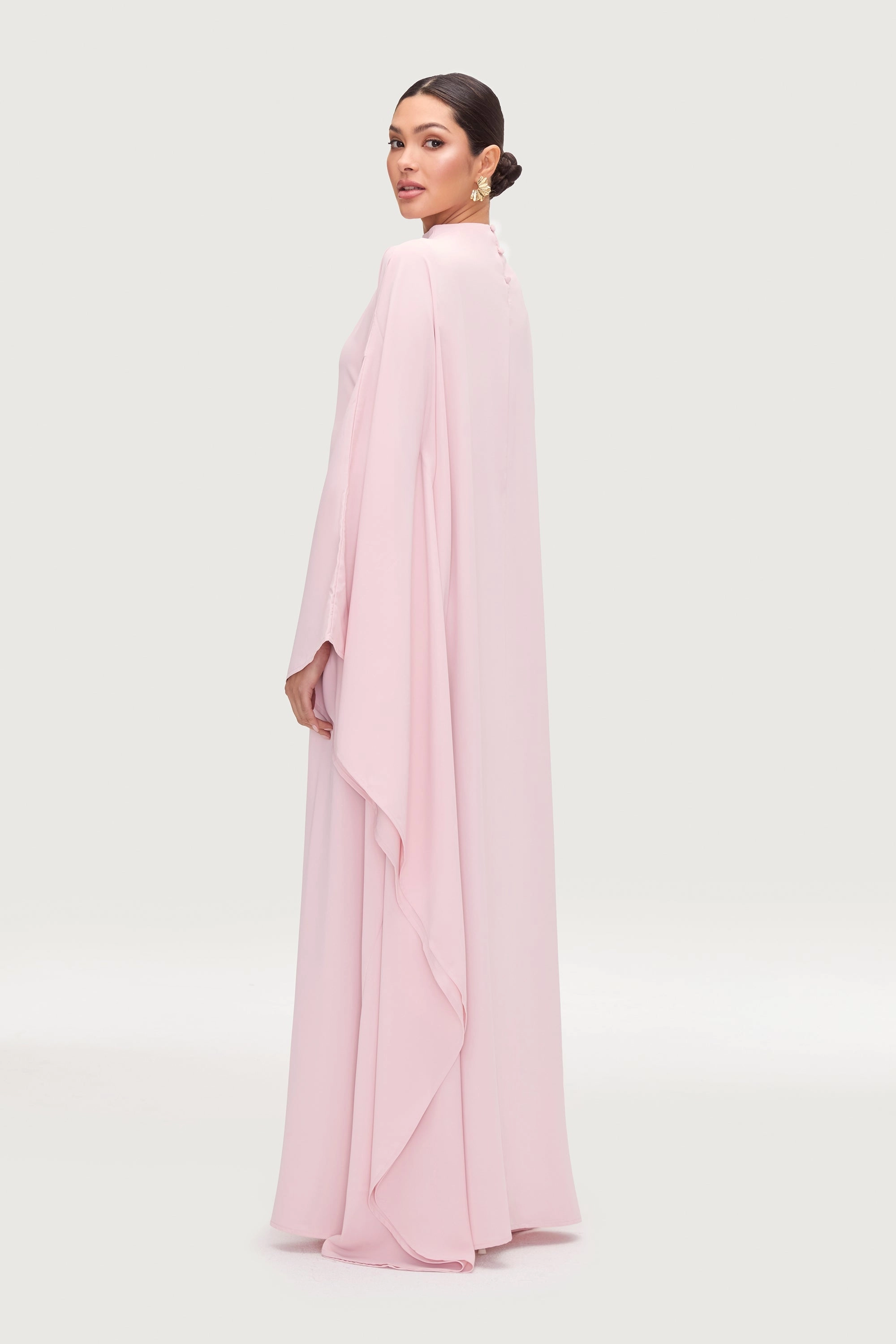 Amira Butterfly Inner Tie Abaya Dress - Pastel Pink