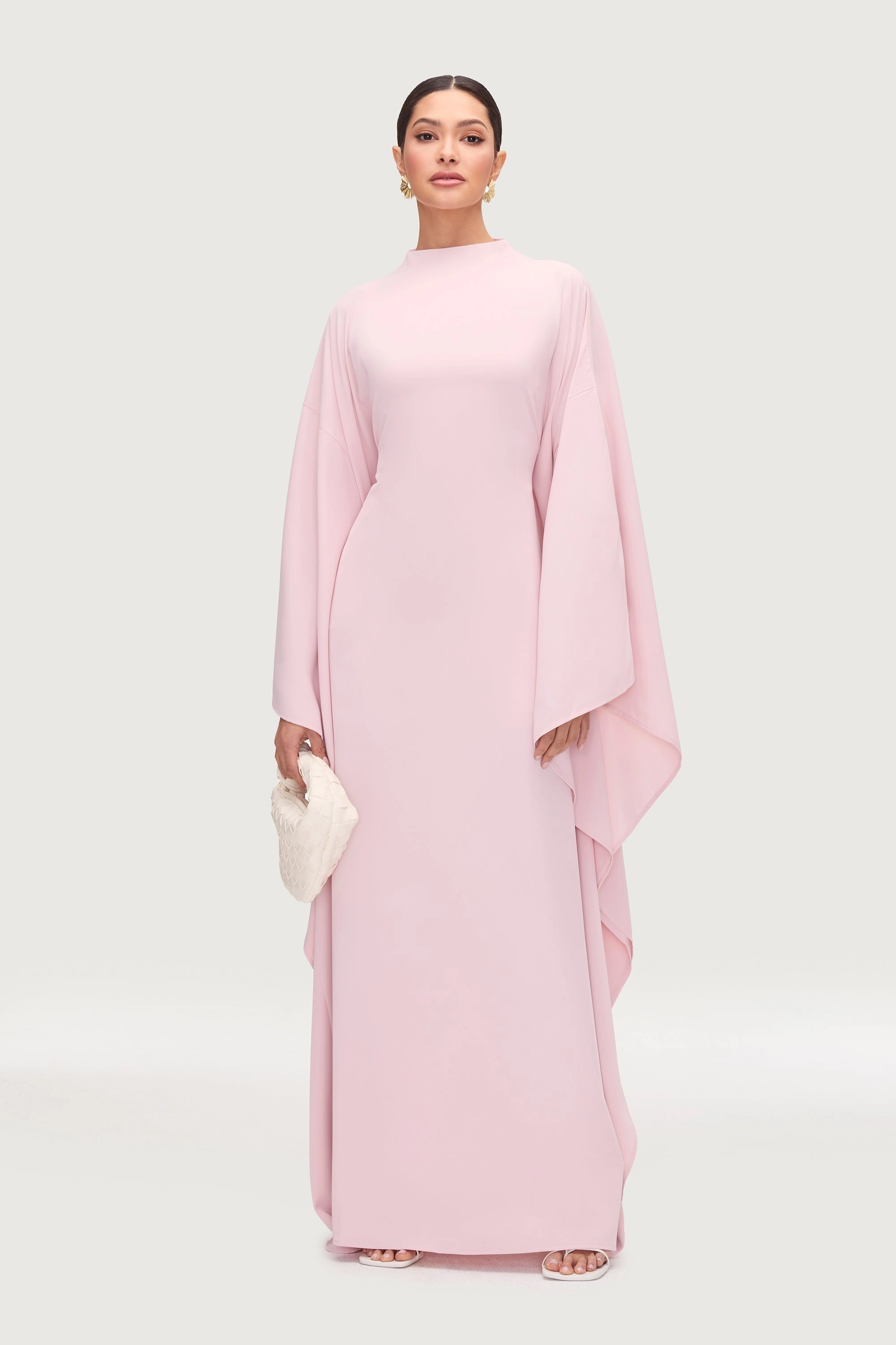 Amira Butterfly Inner Tie Abaya Dress - Pastel Pink