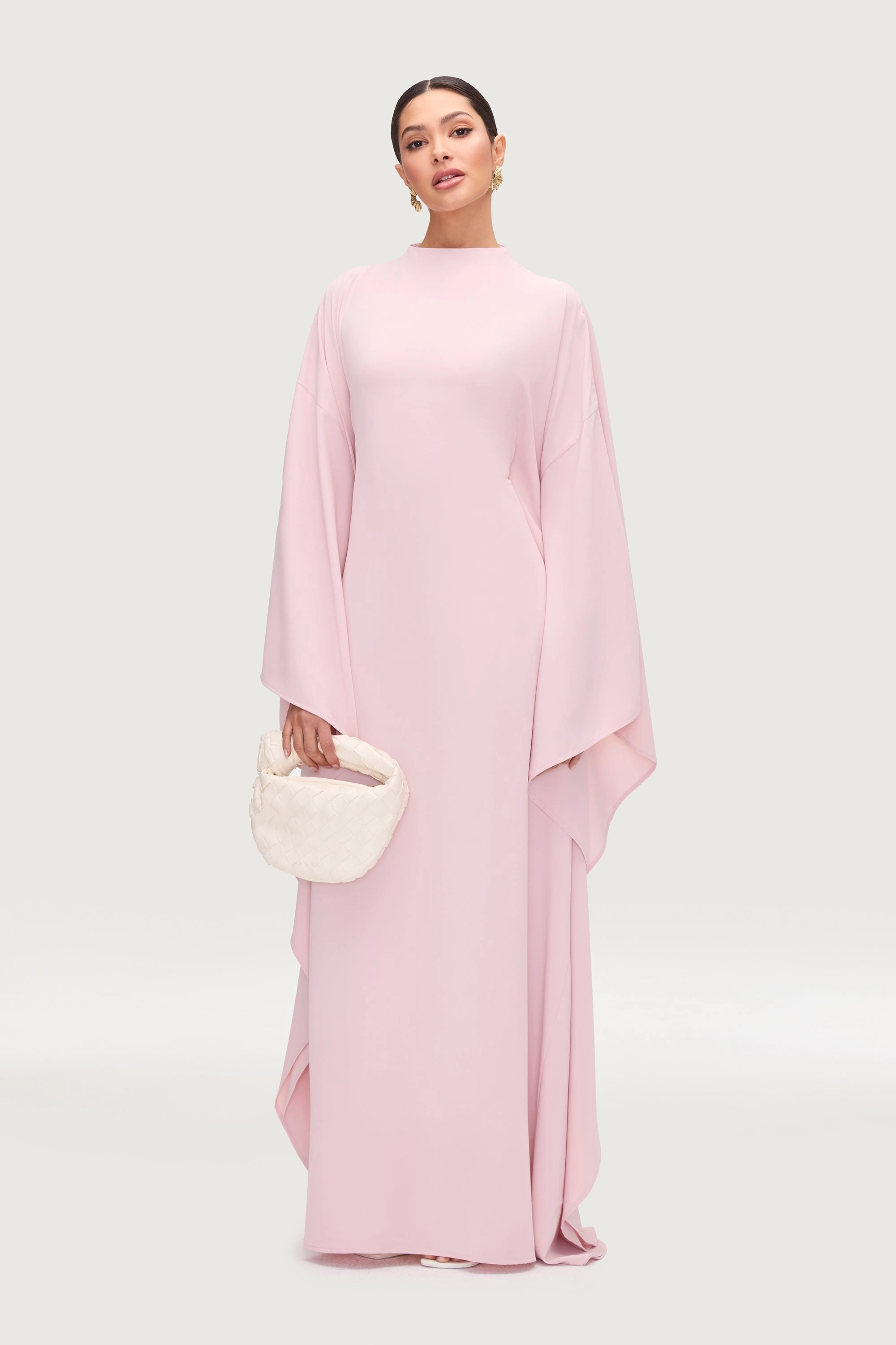 Amira Butterfly Inner Tie Abaya Dress - Pastel Pink