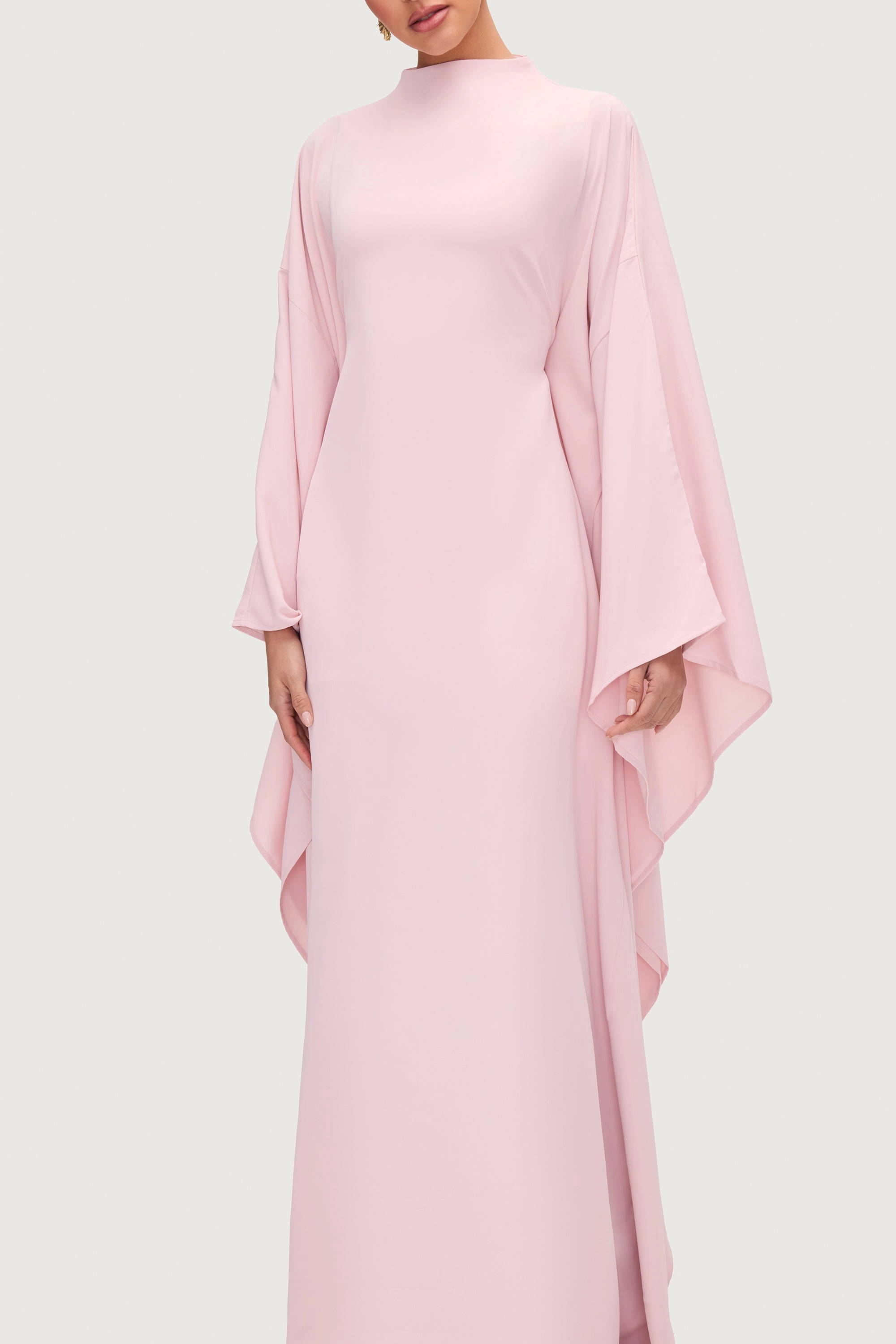 Amira Butterfly Inner Tie Abaya Dress - Pastel Pink