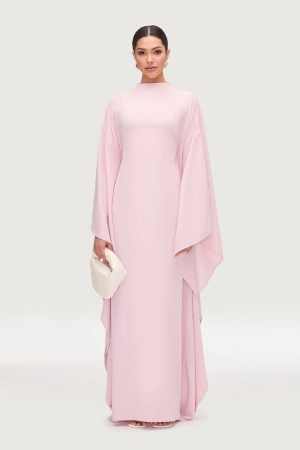 Amira Butterfly Inner Tie Abaya Dress - Pastel Pink