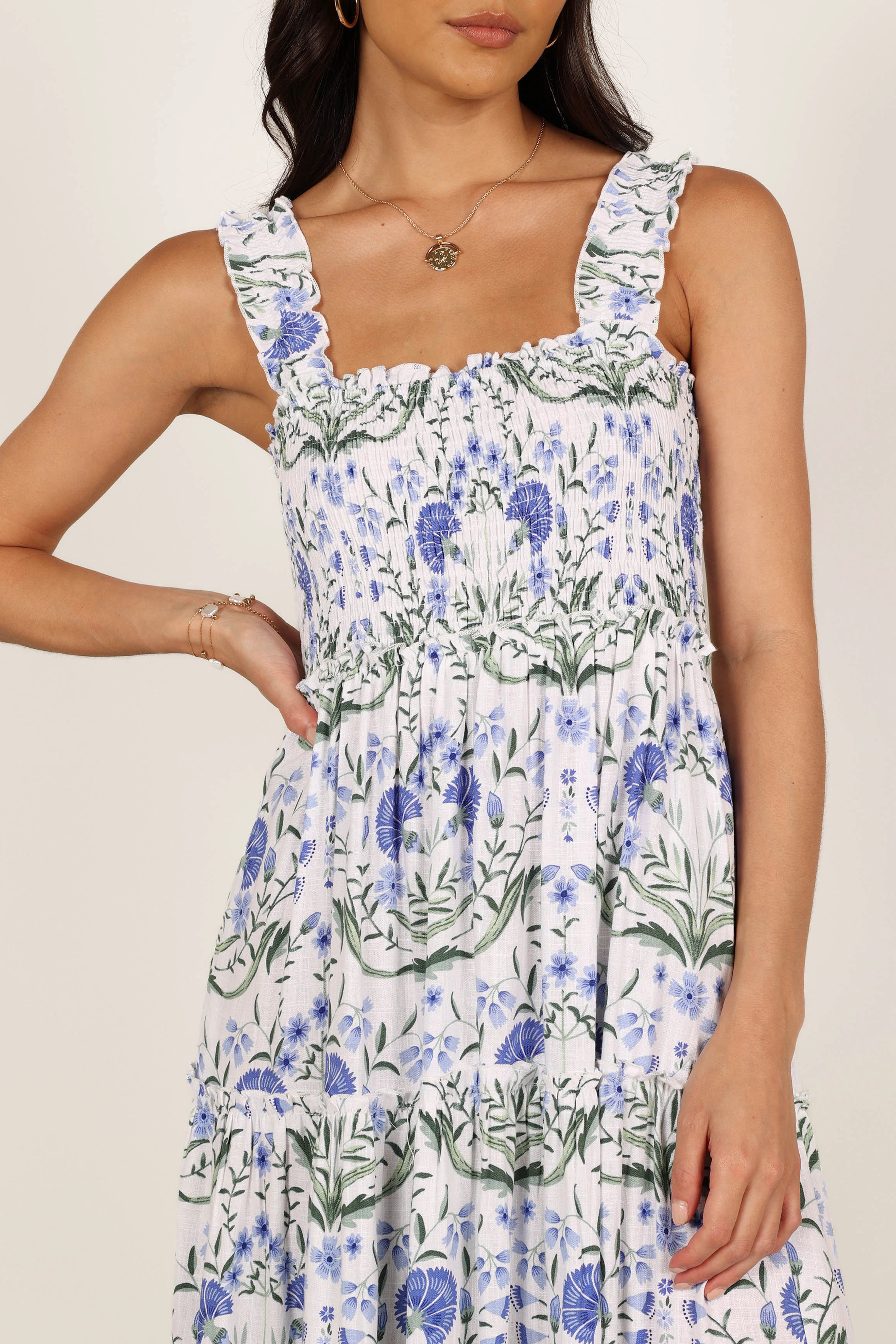 August Shirred Maxi Dress - Blue Floral