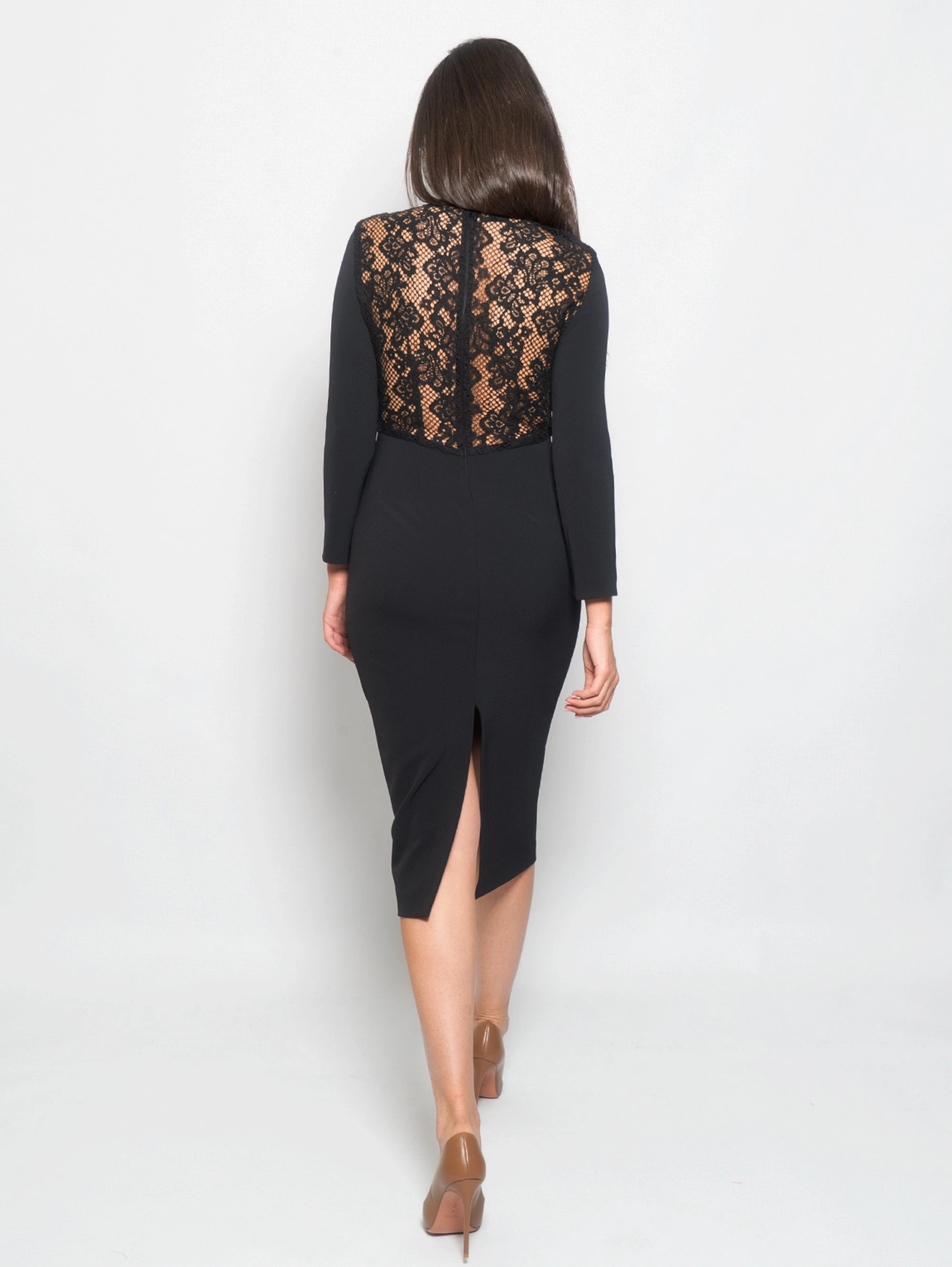 Crepe dress with black lace insert