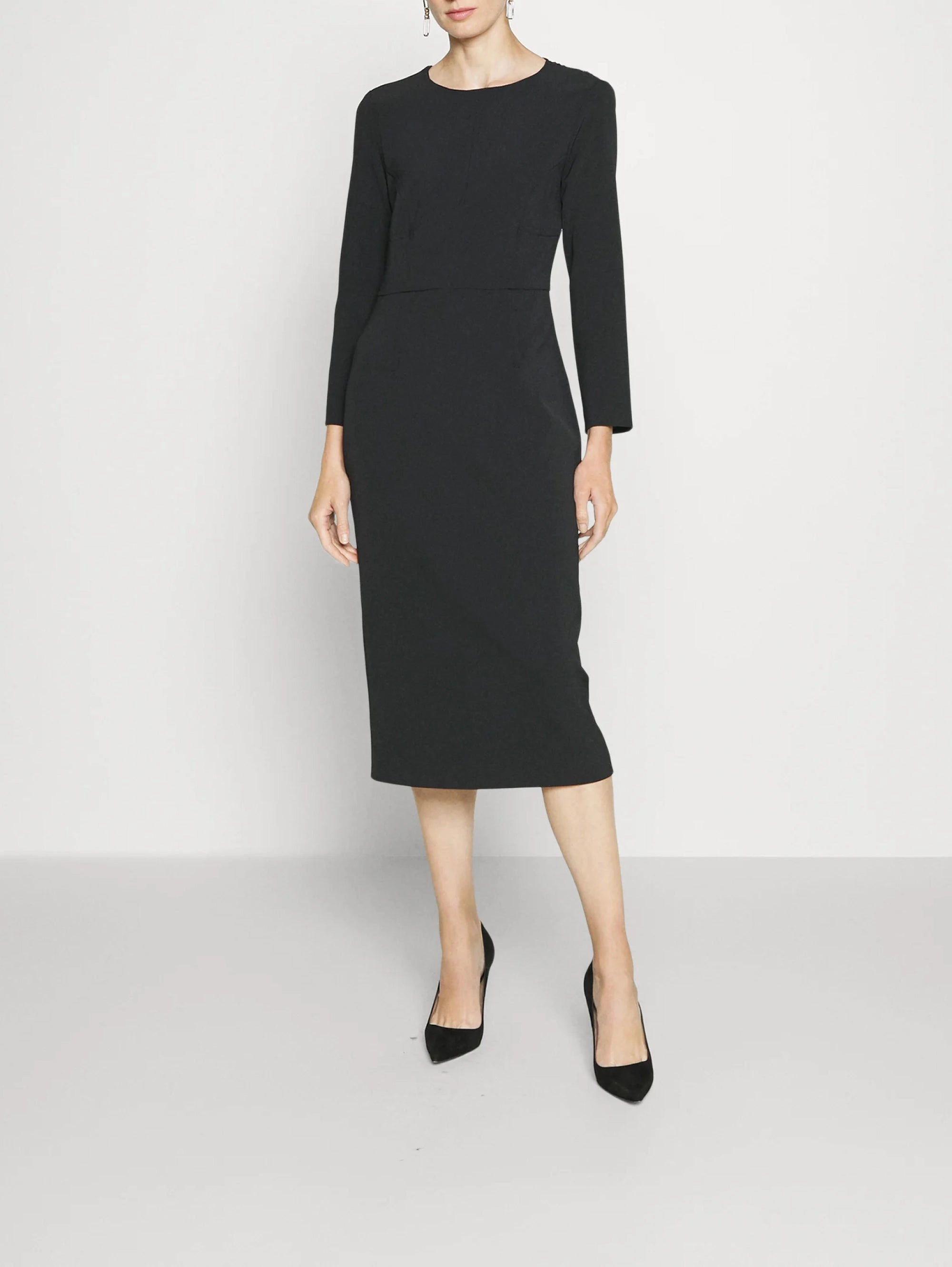 Crepe dress with black lace insert