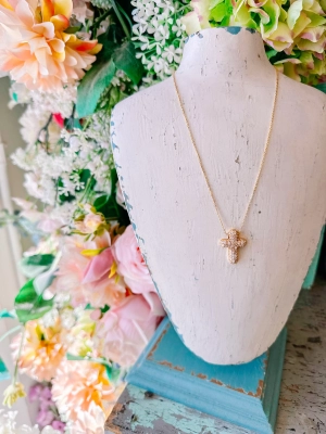 CROSS BUBBLE PAVE NECKLACE