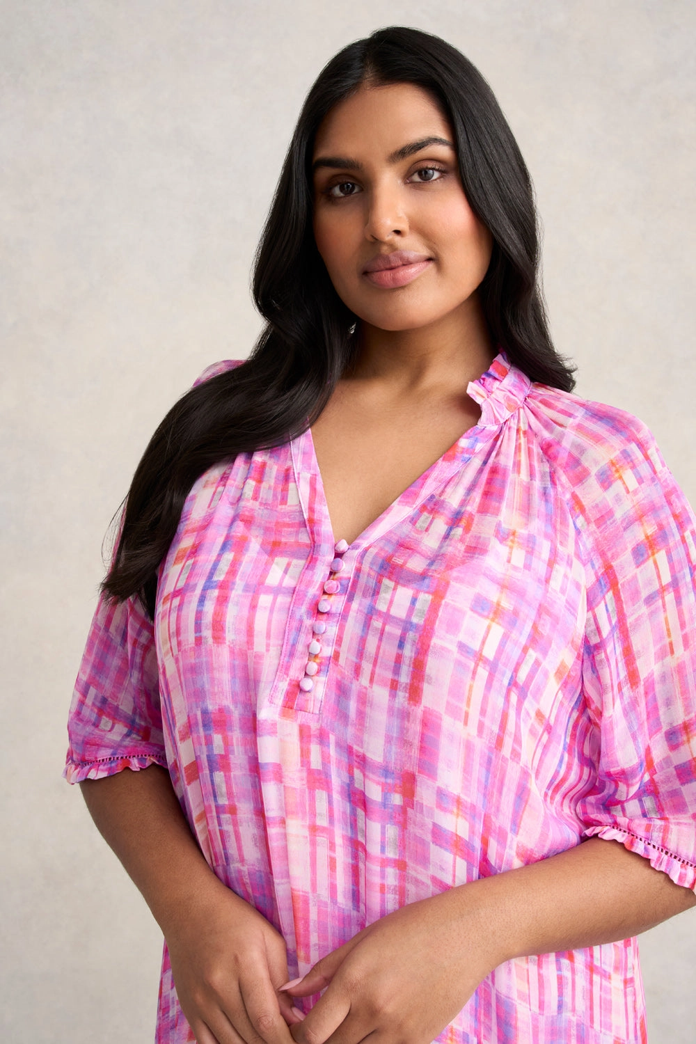 Georgette Ruffle Dress - Abstract Check