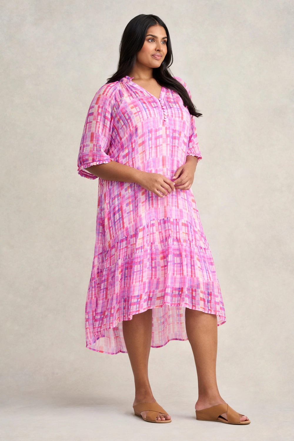 Georgette Ruffle Dress - Abstract Check