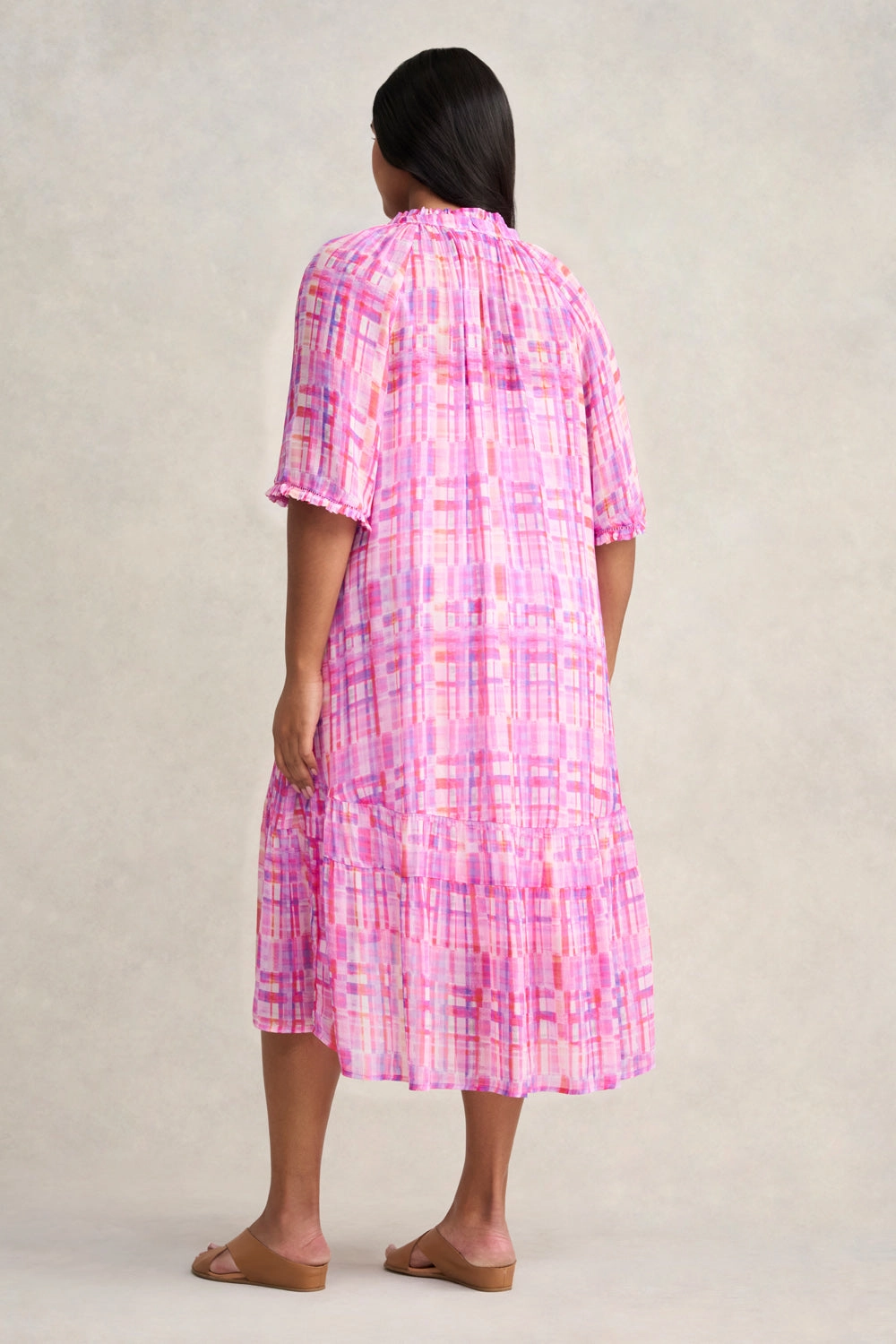 Georgette Ruffle Dress - Abstract Check