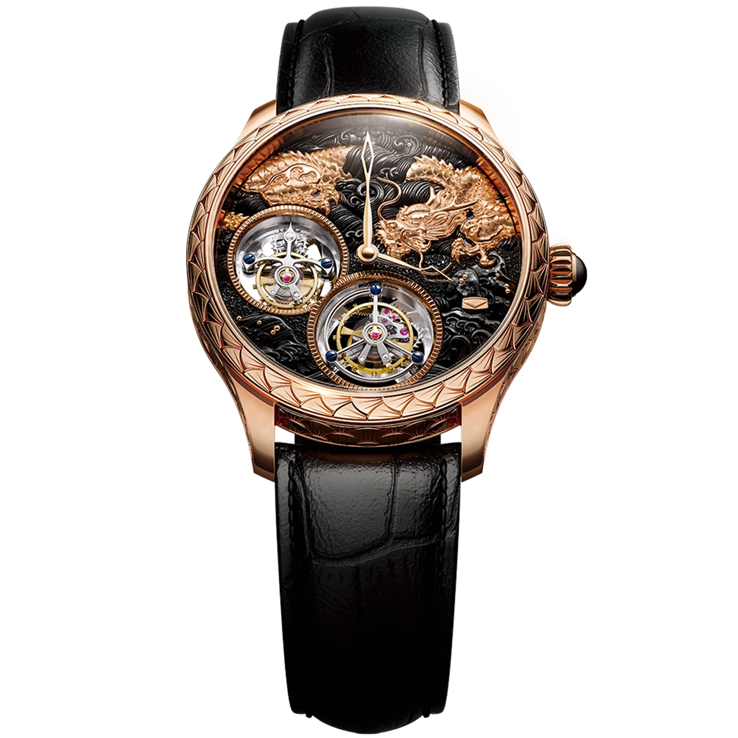 Grand Seagull 18K Rose Gold Dragon Double Tourbillon Watch