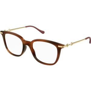 Gucci Women's Eyeglasses - Havana/Gold Acetate/Metal Frame Demo Lens | GG968O 002