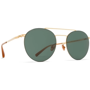 Mykita Women's Sunglasses - Glossy Gold Metal Frame Dark Green Solid Lens | RYO GG_DGR
