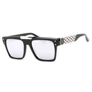 Philipp Plein Women's Sunglasses - Shiny Black/Silver Plastic Pilot | SPP080 700W