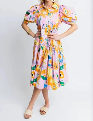 "hey There, Delilah" Poplin Artist Midi Dress In Pink