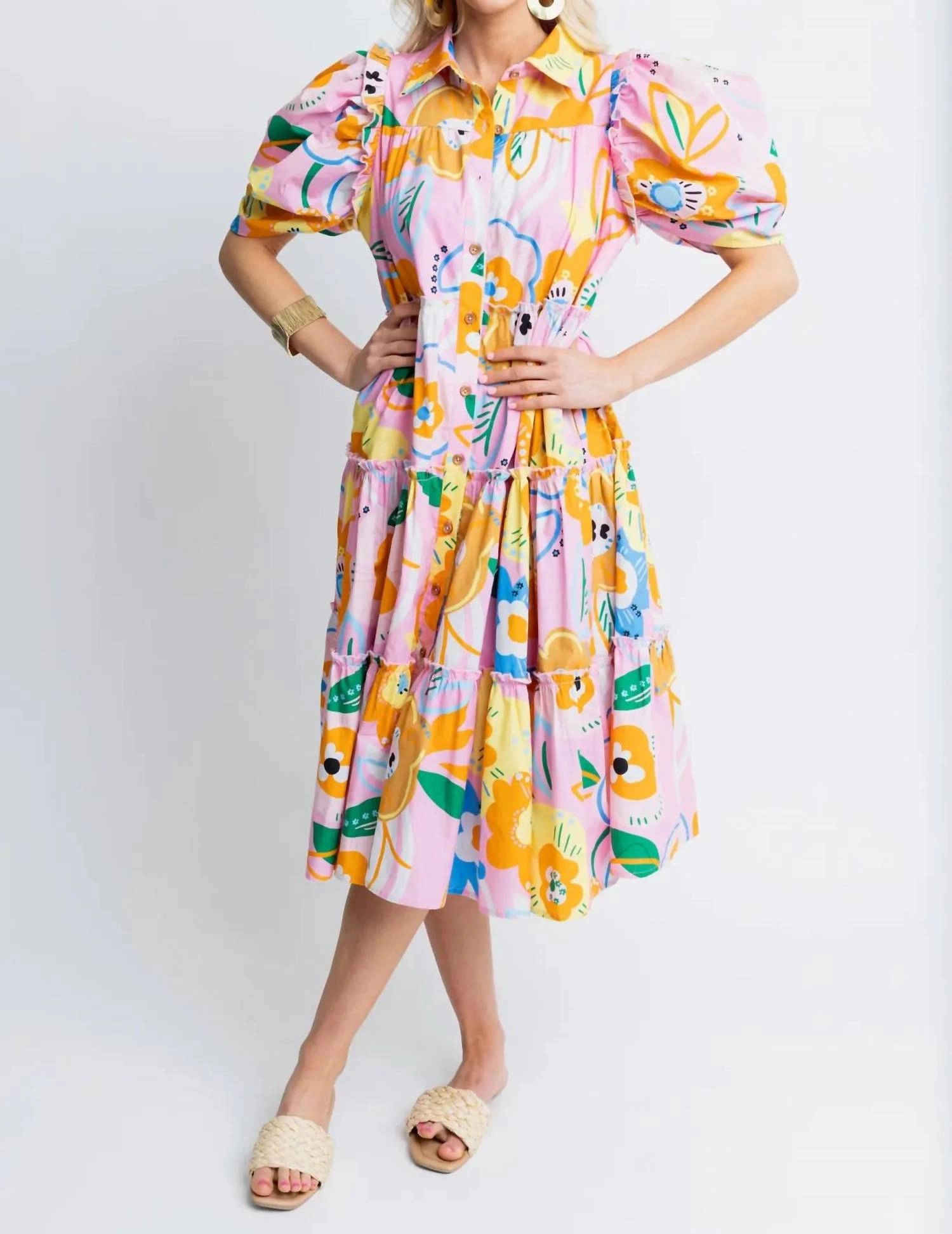 "hey There, Delilah" Poplin Artist Midi Dress In Pink