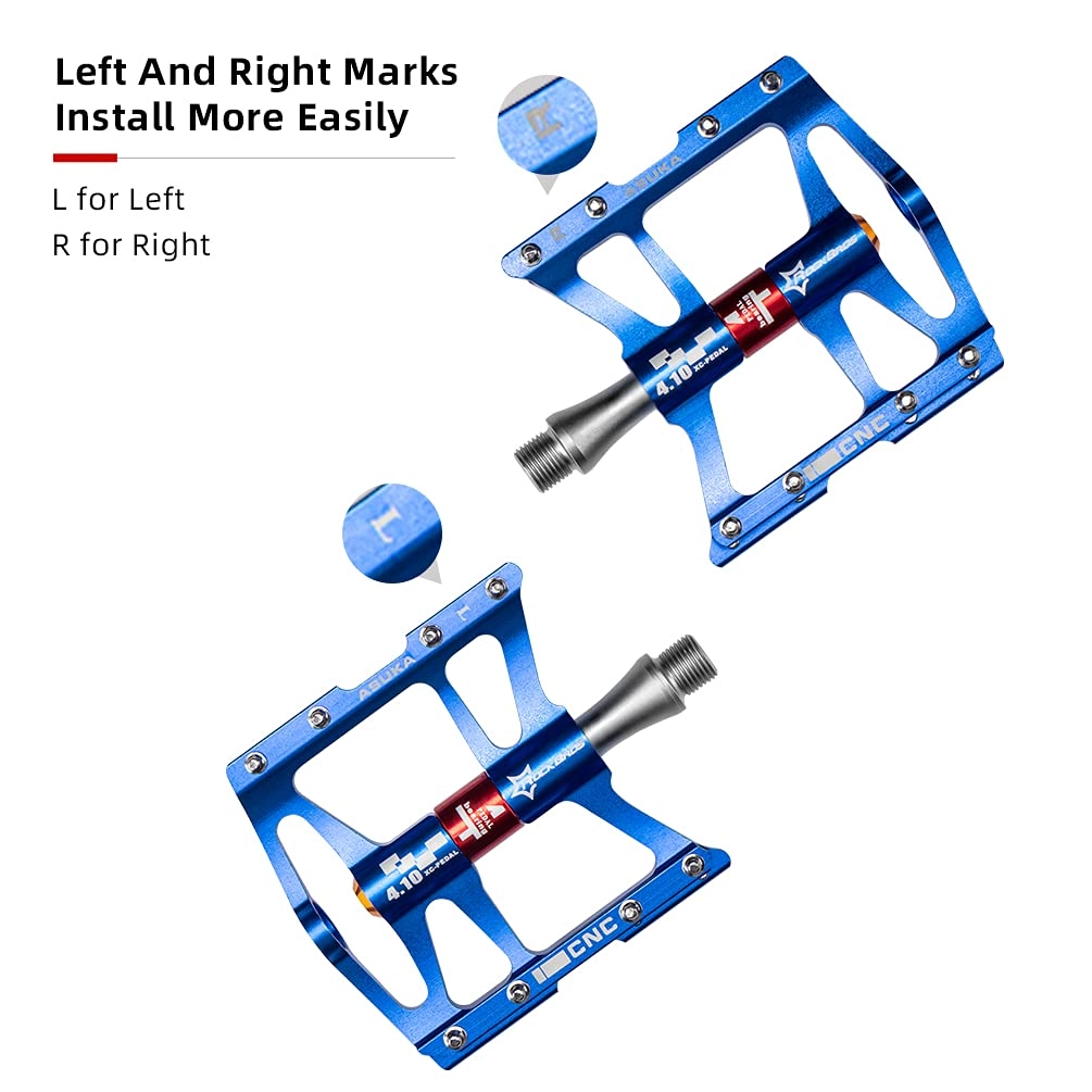 ROCKBROS 4 Bearings Mountain MTB Bike Pedals Platform Flat Aluminum Alloy 9/16"