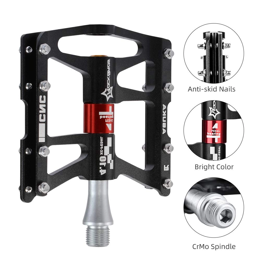 ROCKBROS 4 Bearings Mountain MTB Bike Pedals Platform Flat Aluminum Alloy 9/16"