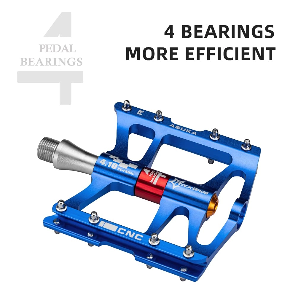 ROCKBROS 4 Bearings Mountain MTB Bike Pedals Platform Flat Aluminum Alloy 9/16"