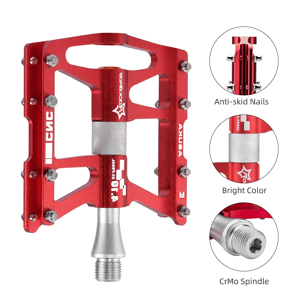 ROCKBROS 4 Bearings Mountain MTB Bike Pedals Platform Flat Aluminum Alloy 9/16"