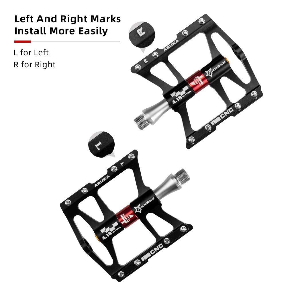 ROCKBROS 4 Bearings Mountain MTB Bike Pedals Platform Flat Aluminum Alloy 9/16"