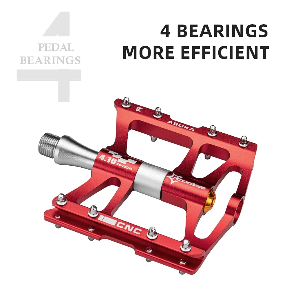 ROCKBROS 4 Bearings Mountain MTB Bike Pedals Platform Flat Aluminum Alloy 9/16"