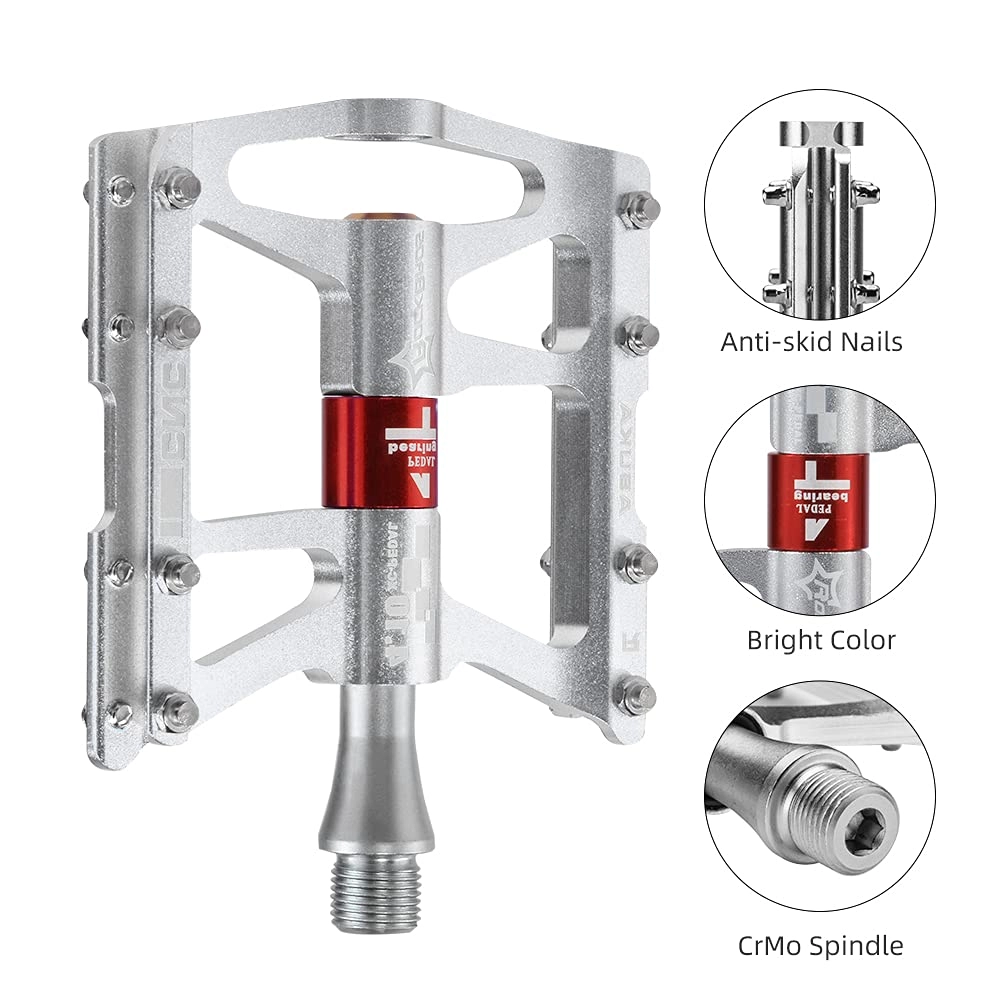 ROCKBROS 4 Bearings Mountain MTB Bike Pedals Platform Flat Aluminum Alloy 9/16"