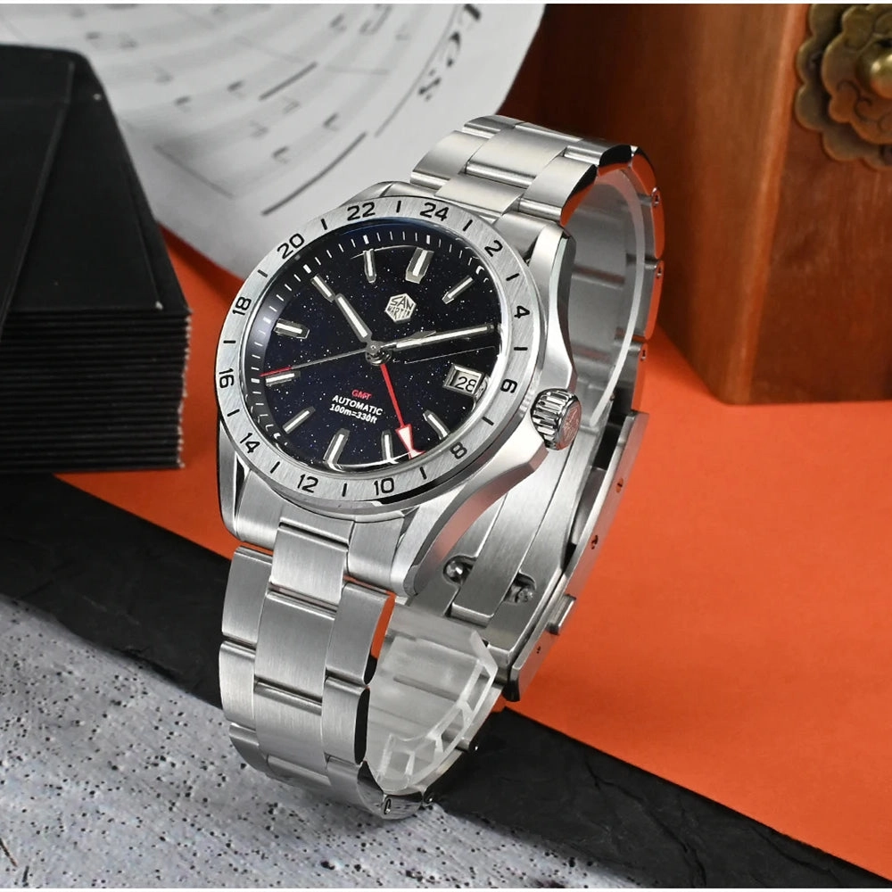 San Martin Aventurine Gemstone NH34 GMT Watch SN0129GB