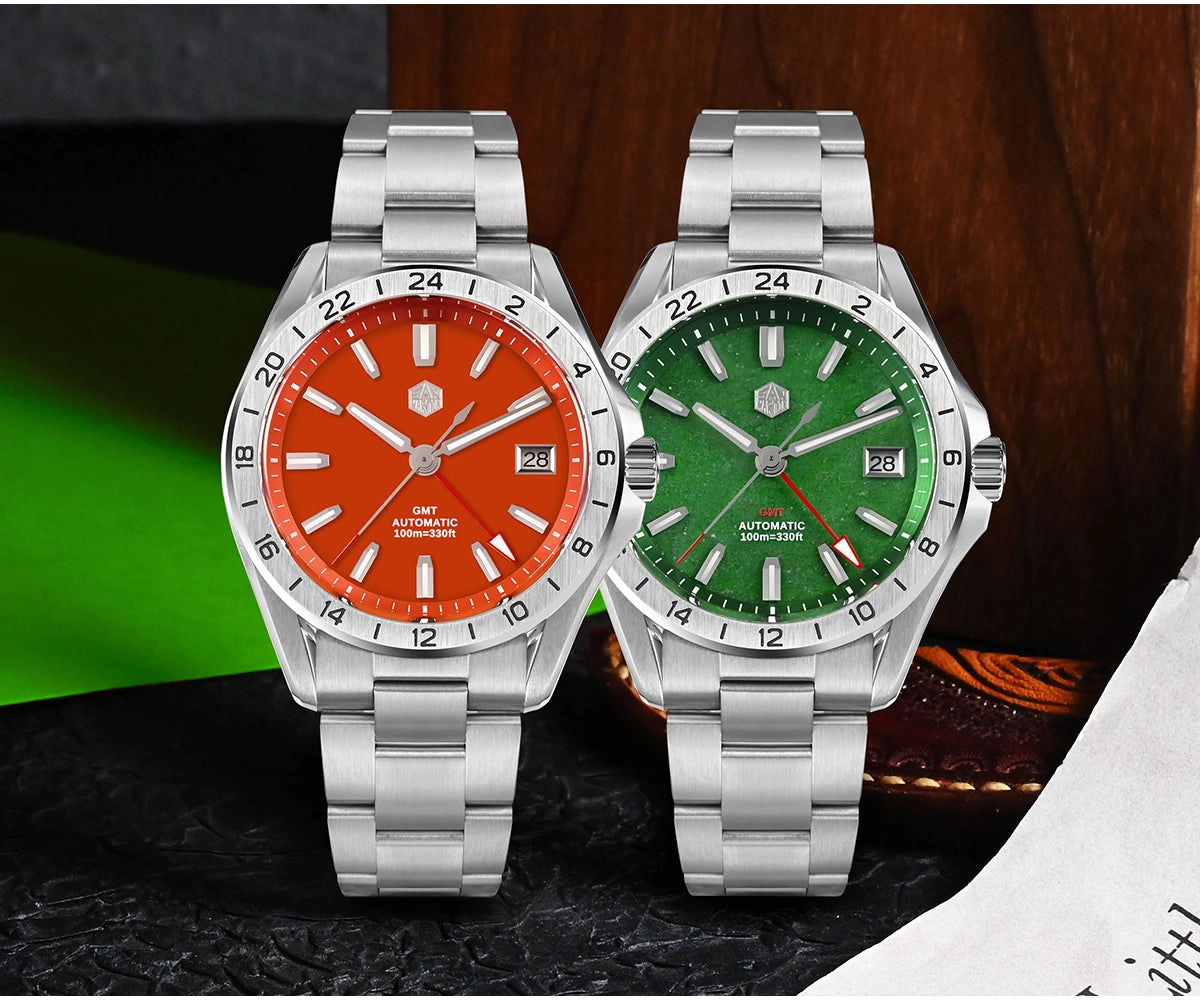 San Martin Aventurine Gemstone NH34 GMT Watch SN0129GB