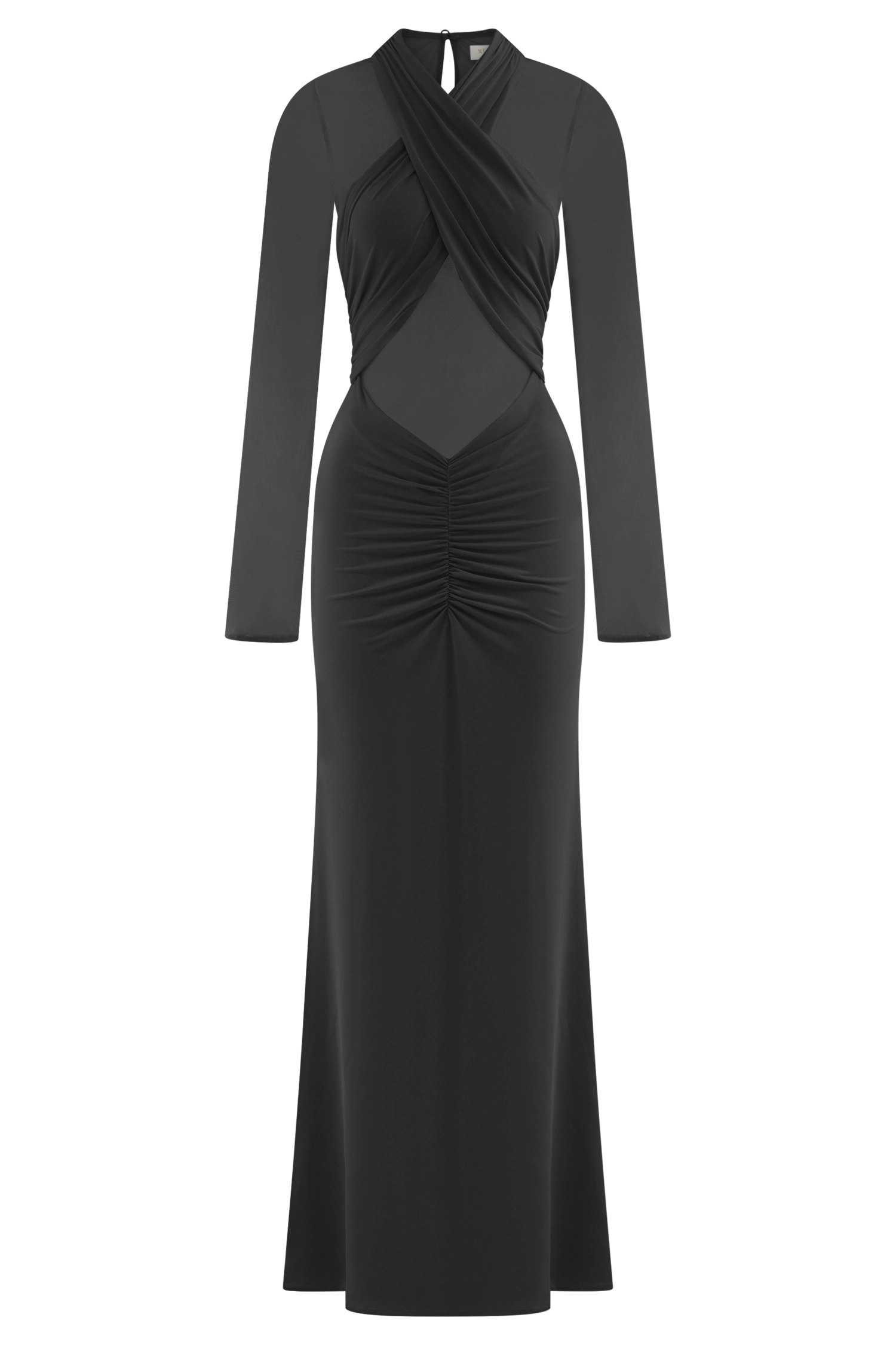 Tania Slinky And Mesh Long Sleeve Maxi Dress - Black
