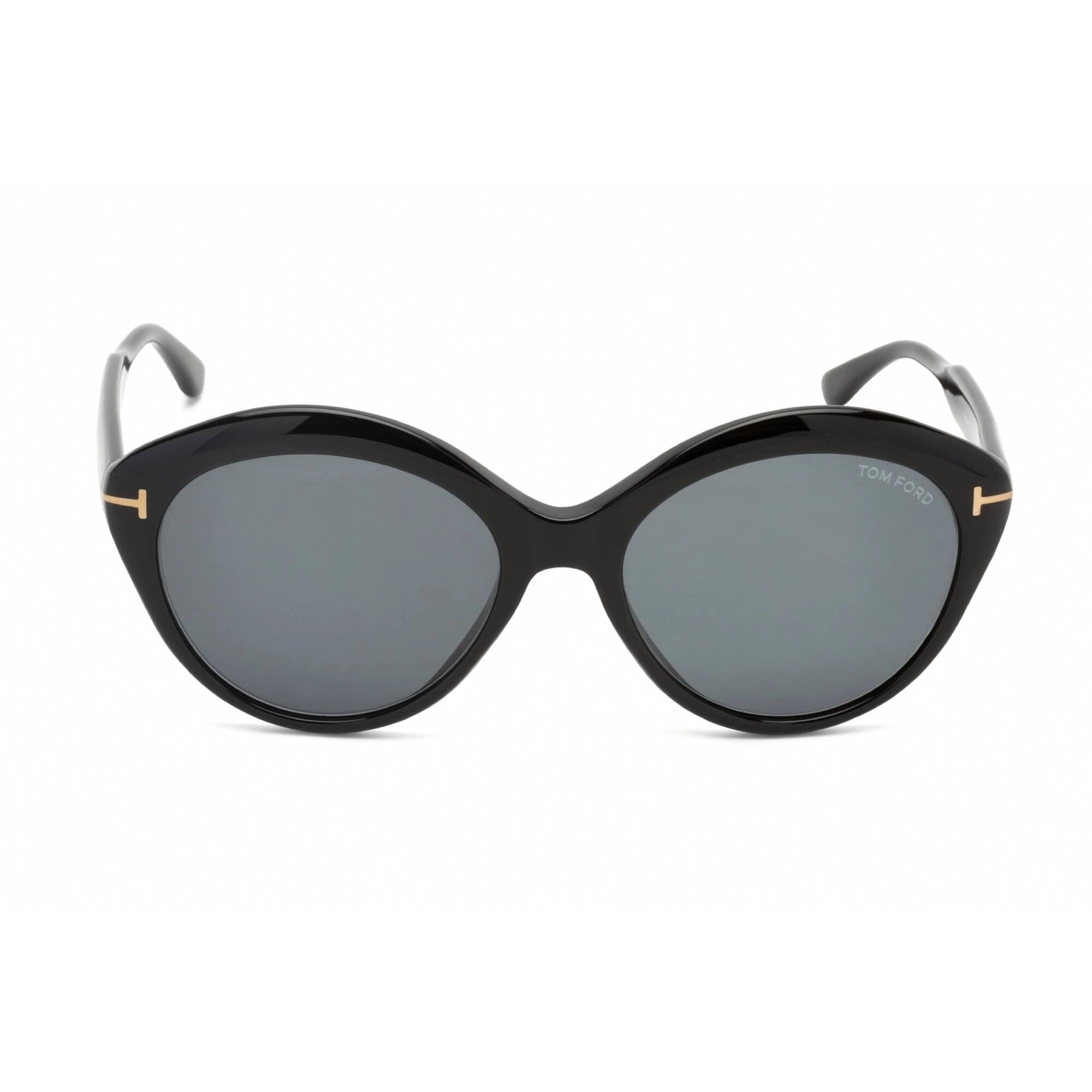 Tom Ford Women's Sunglasses - Shiny Black Plastic Oval Frame Smoke Lens | FT0763 01A