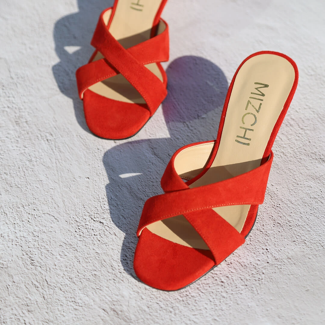 *UK size 2.5 - Anneka  - red suede, 5cm heels