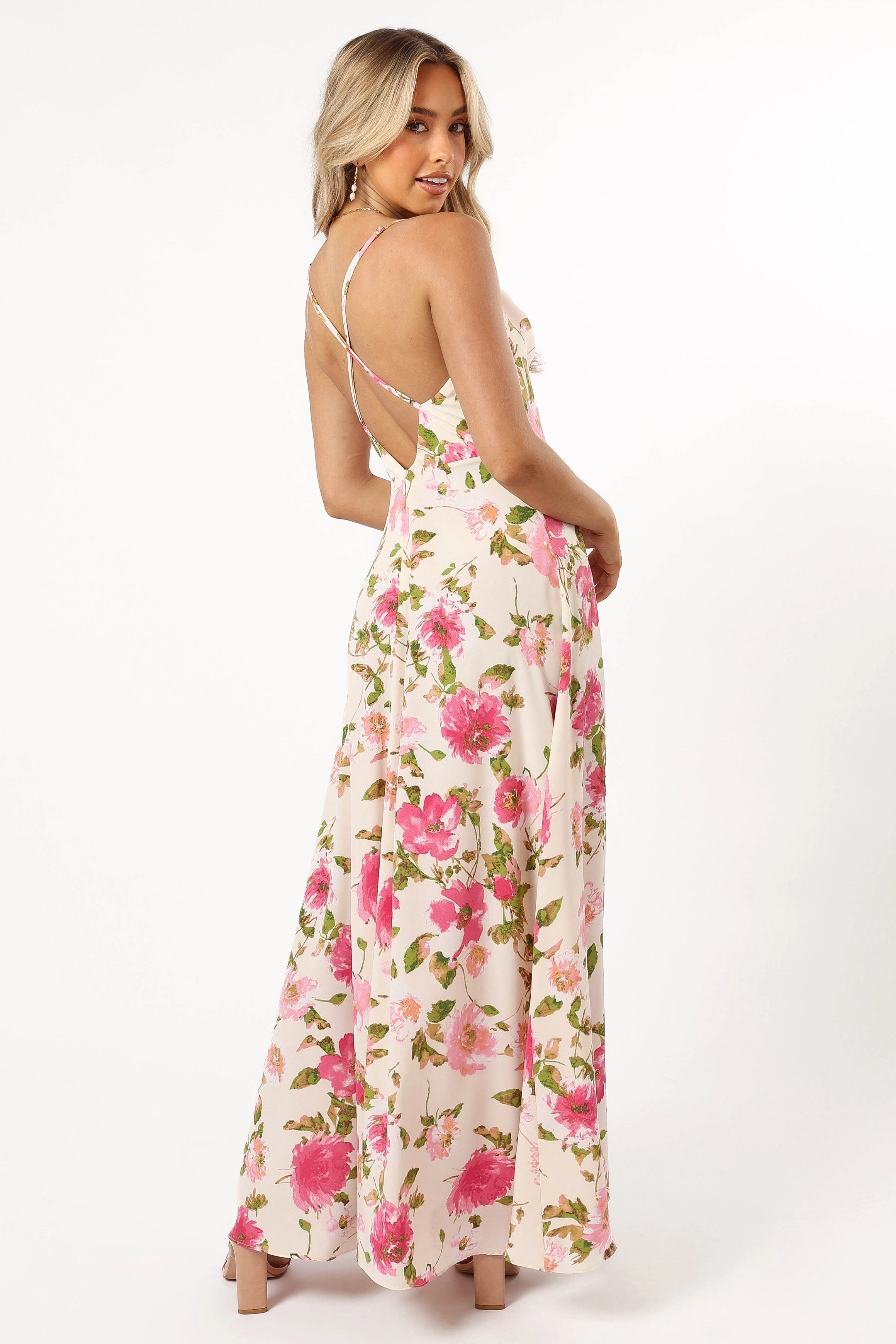 Violetta Cowl Neck Maxi Dress - Ivory Pink