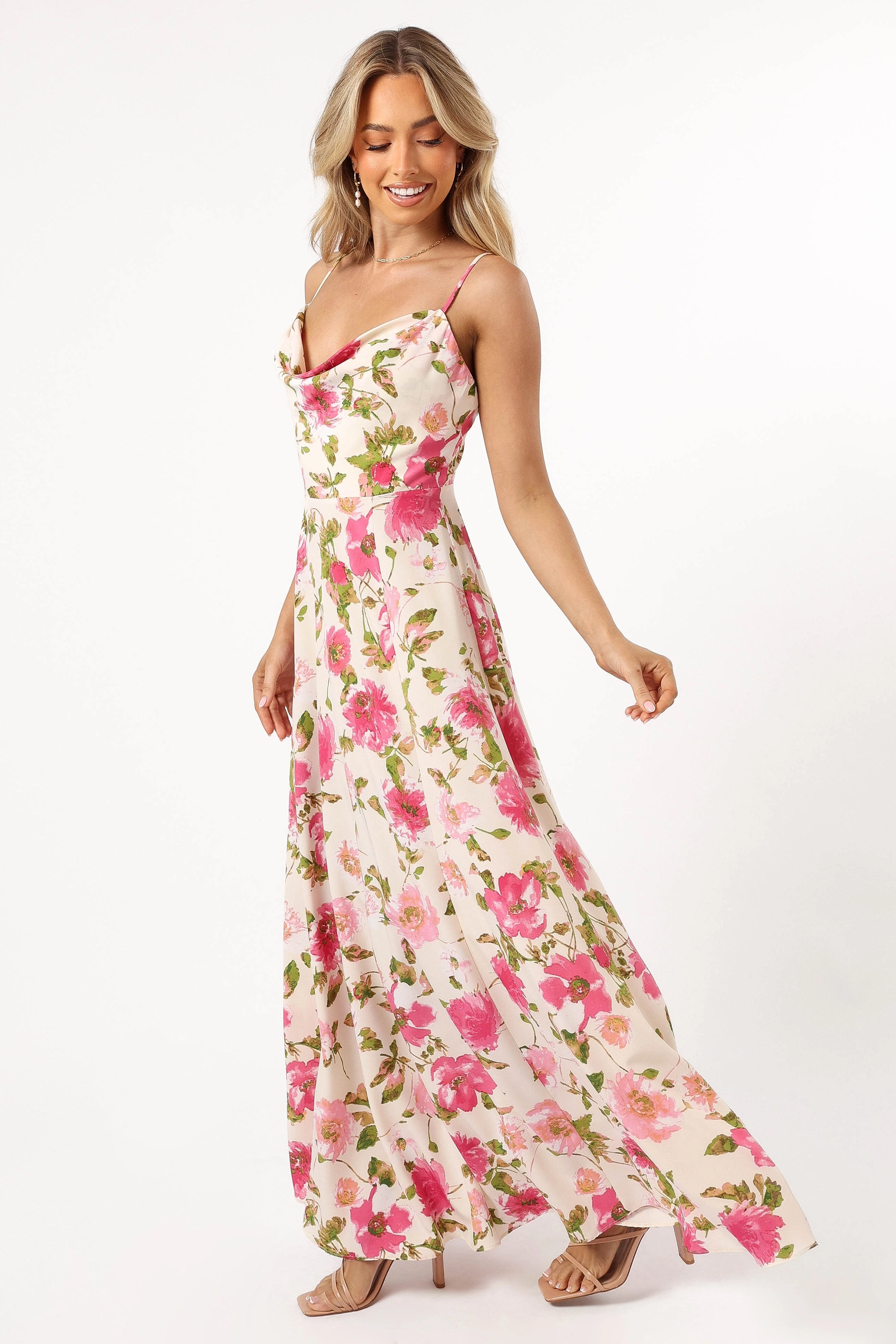 Violetta Cowl Neck Maxi Dress - Ivory Pink