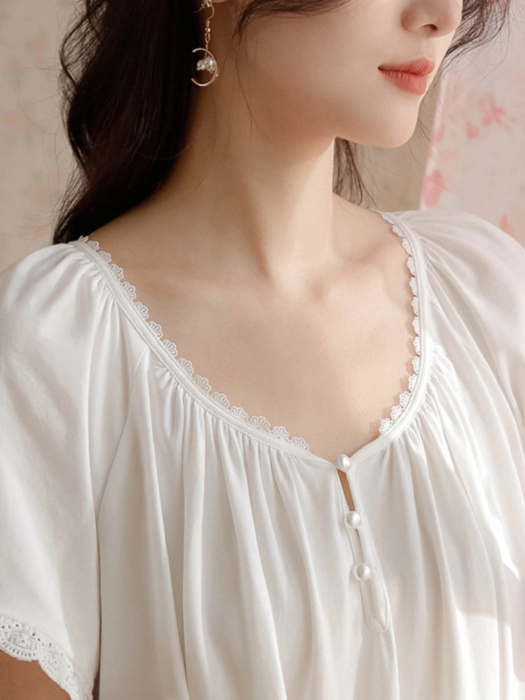 Women's Lace Nightdress Short Sleeve Victorian Nightgown Sleepwear Pajama