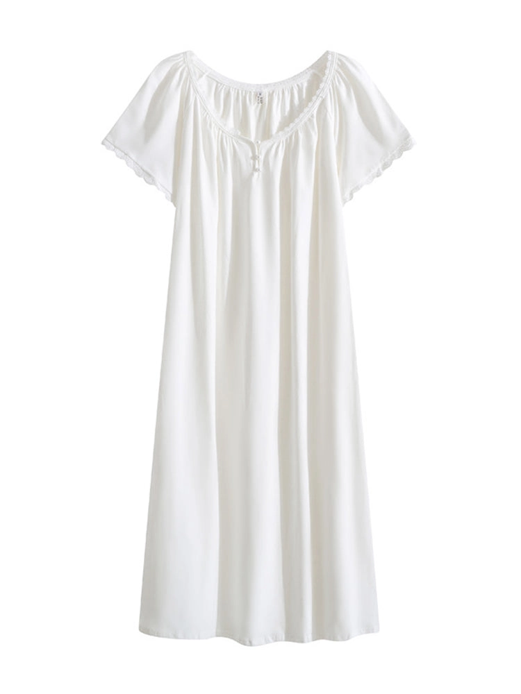Women's Lace Nightdress Short Sleeve Victorian Nightgown Sleepwear Pajama