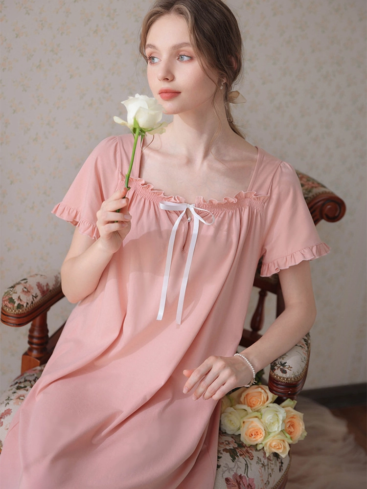 Women's Lace Nightdress Short Sleeve Victorian Nightgown Sleepwear Pajama