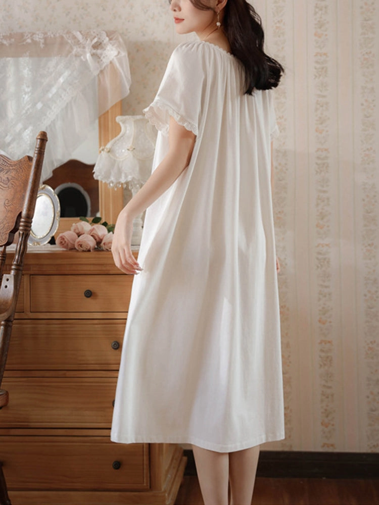 Women's Lace Nightdress Short Sleeve Victorian Nightgown Sleepwear Pajama
