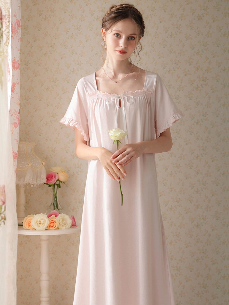 Women's Lace Nightdress Short Sleeve Victorian Nightgown Sleepwear Pajama