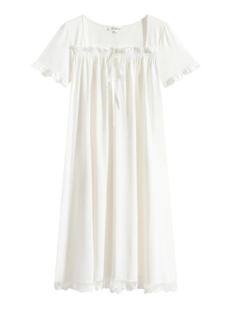 Women's Lace Nightdress Short Sleeve Victorian Nightgown Sleepwear Pajama