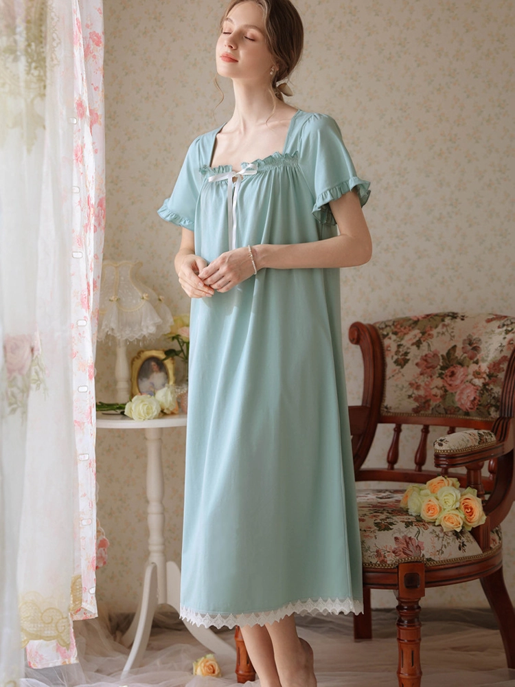 Women's Lace Nightdress Short Sleeve Victorian Nightgown Sleepwear Pajama